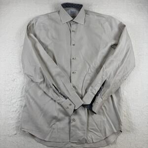Stenströms Dress Shirt Mens Size 15.5 Beige Houndstooth Slim Fit Long Sleeve